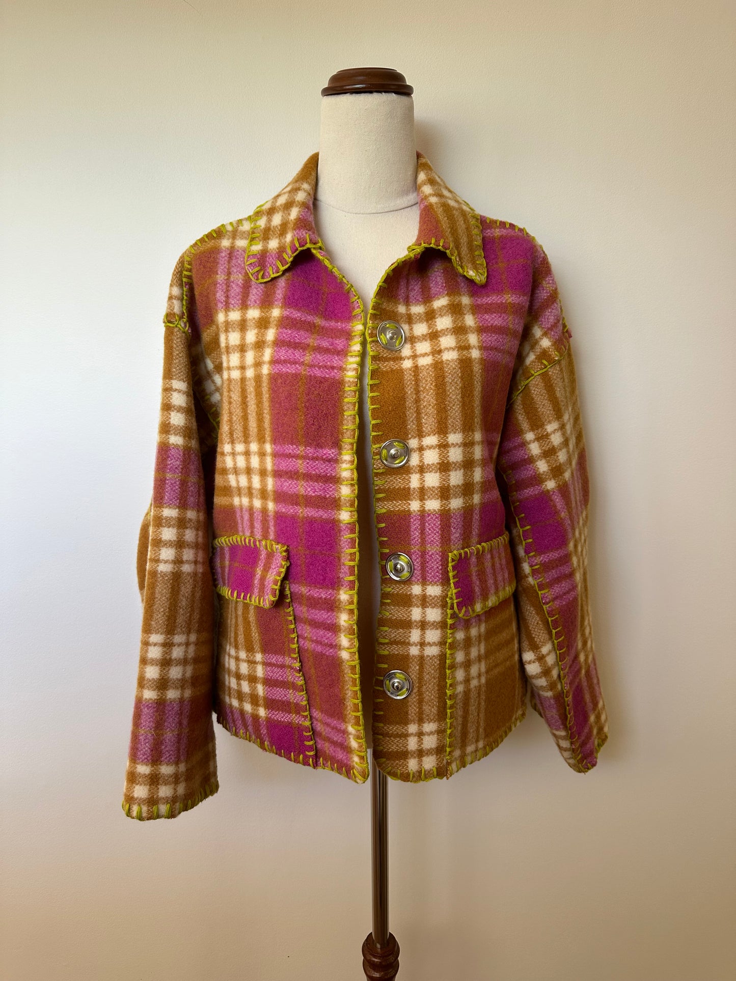 Plaid Wool Cropped Blanket Jacket (8-18)