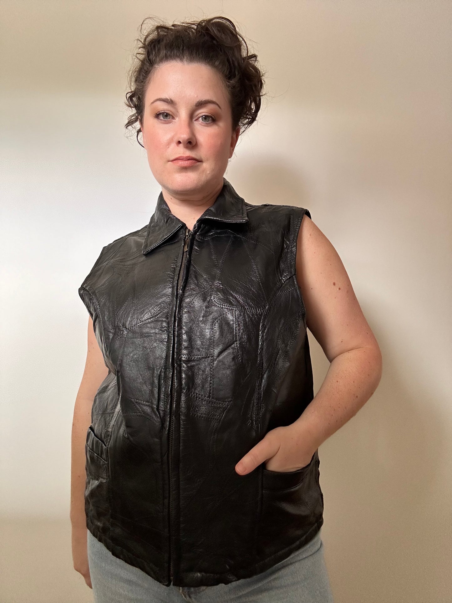 Vintage Patchwork Leather Vest (10-16)