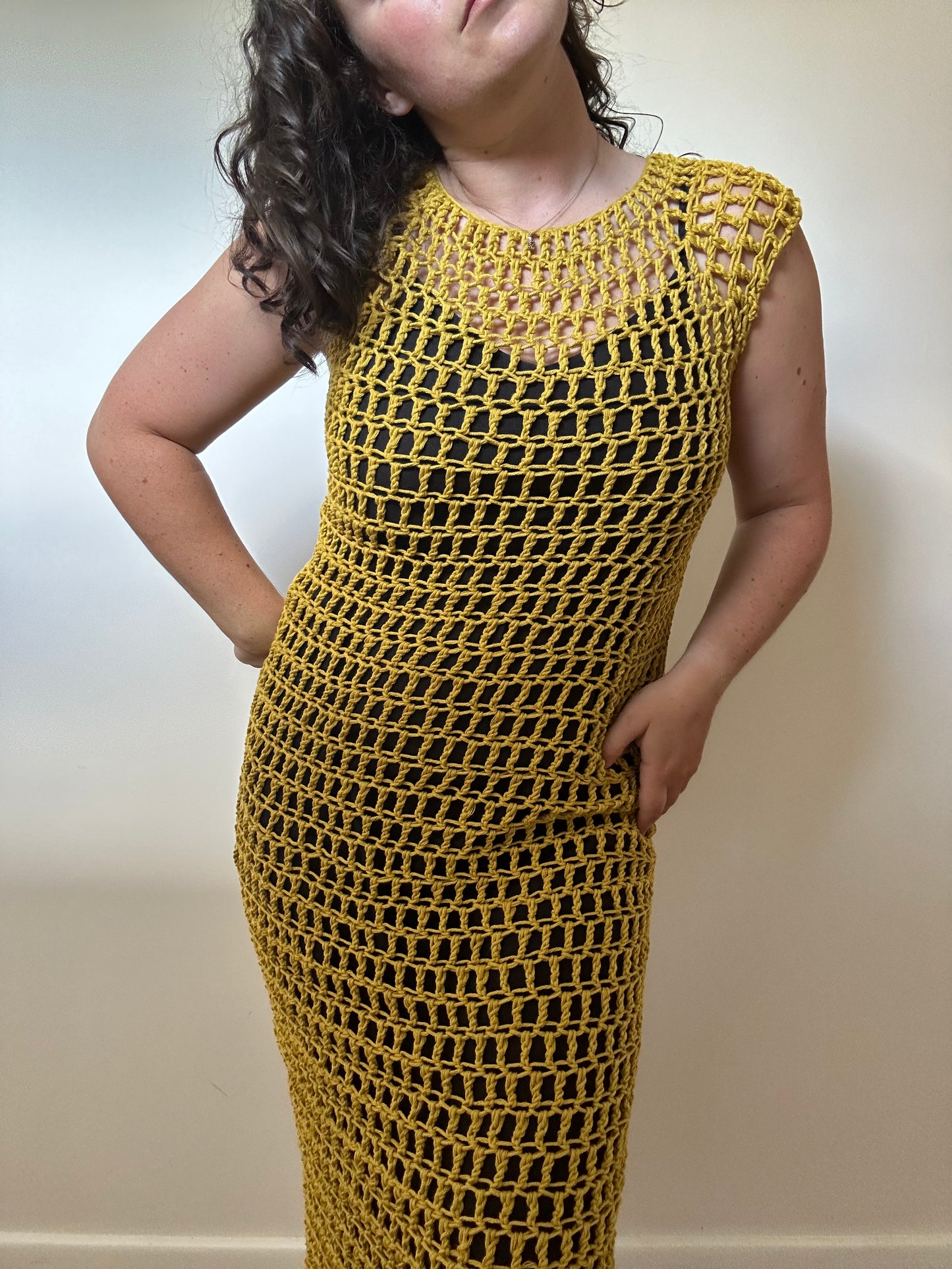 Raglan Chartreuse Crochet Dress (8-14)