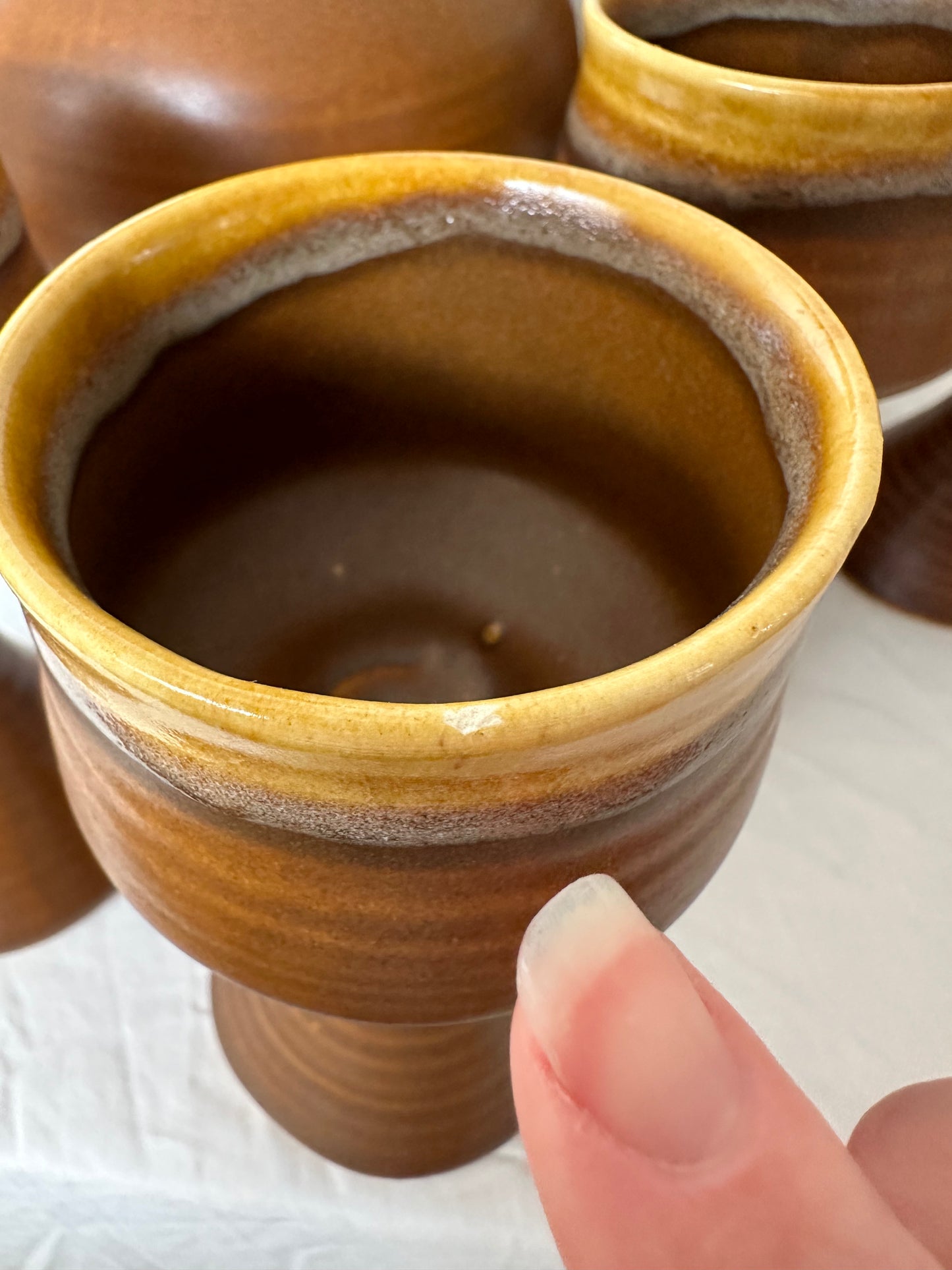Vintage Clay Decanter and Goblet Set