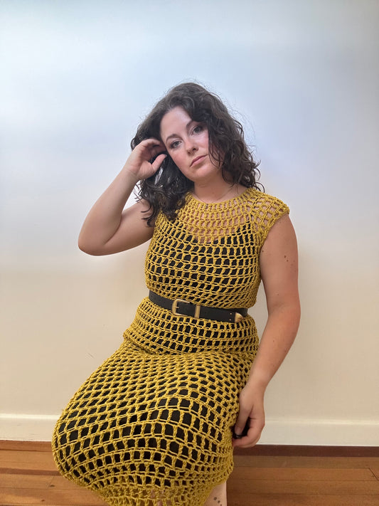 Raglan Chartreuse Crochet Dress (8-14)