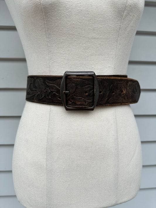 Vintage Tooled Leather Belt (86cm)