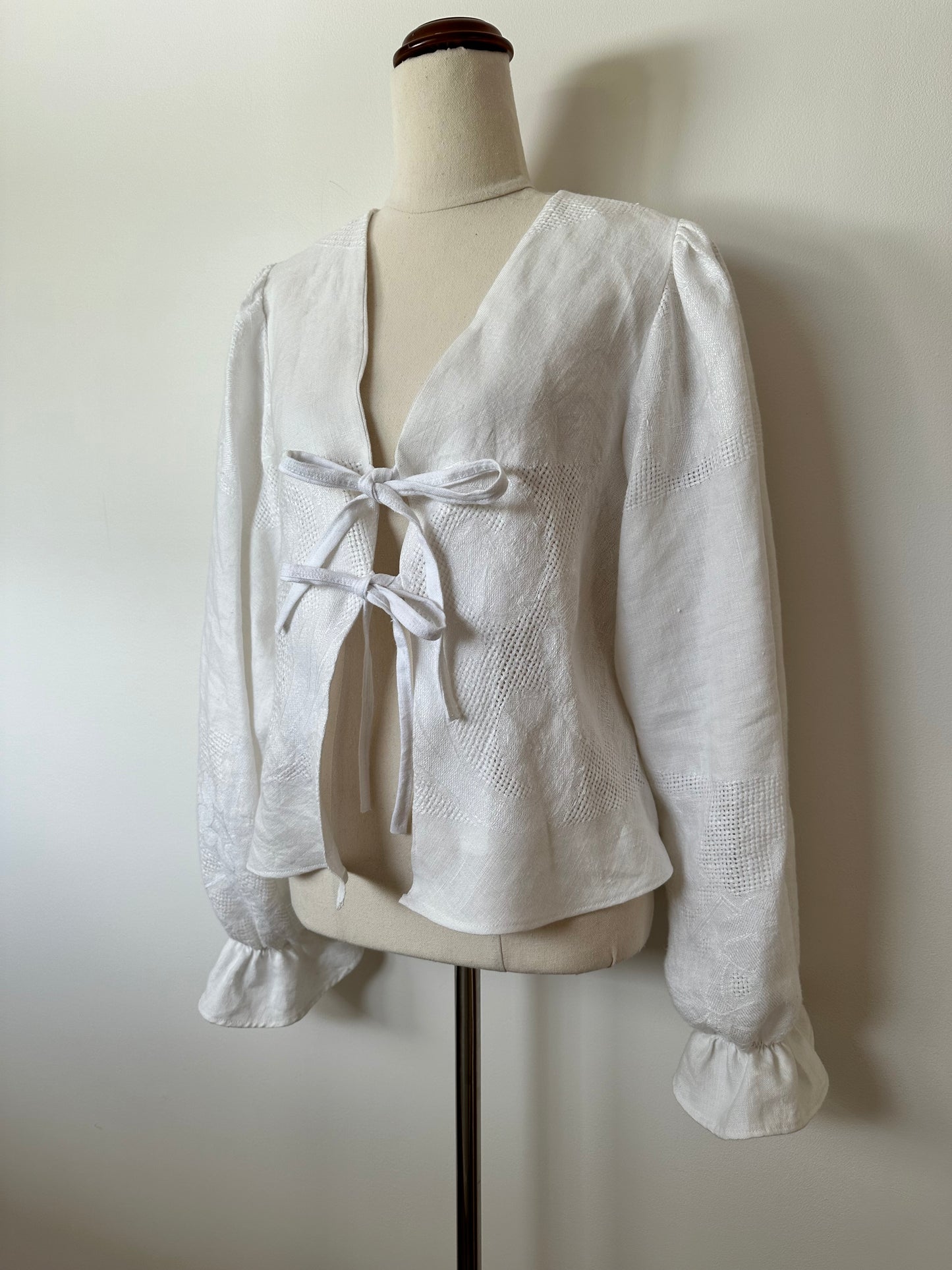 White Woven Tie Front Blouse (8-14)