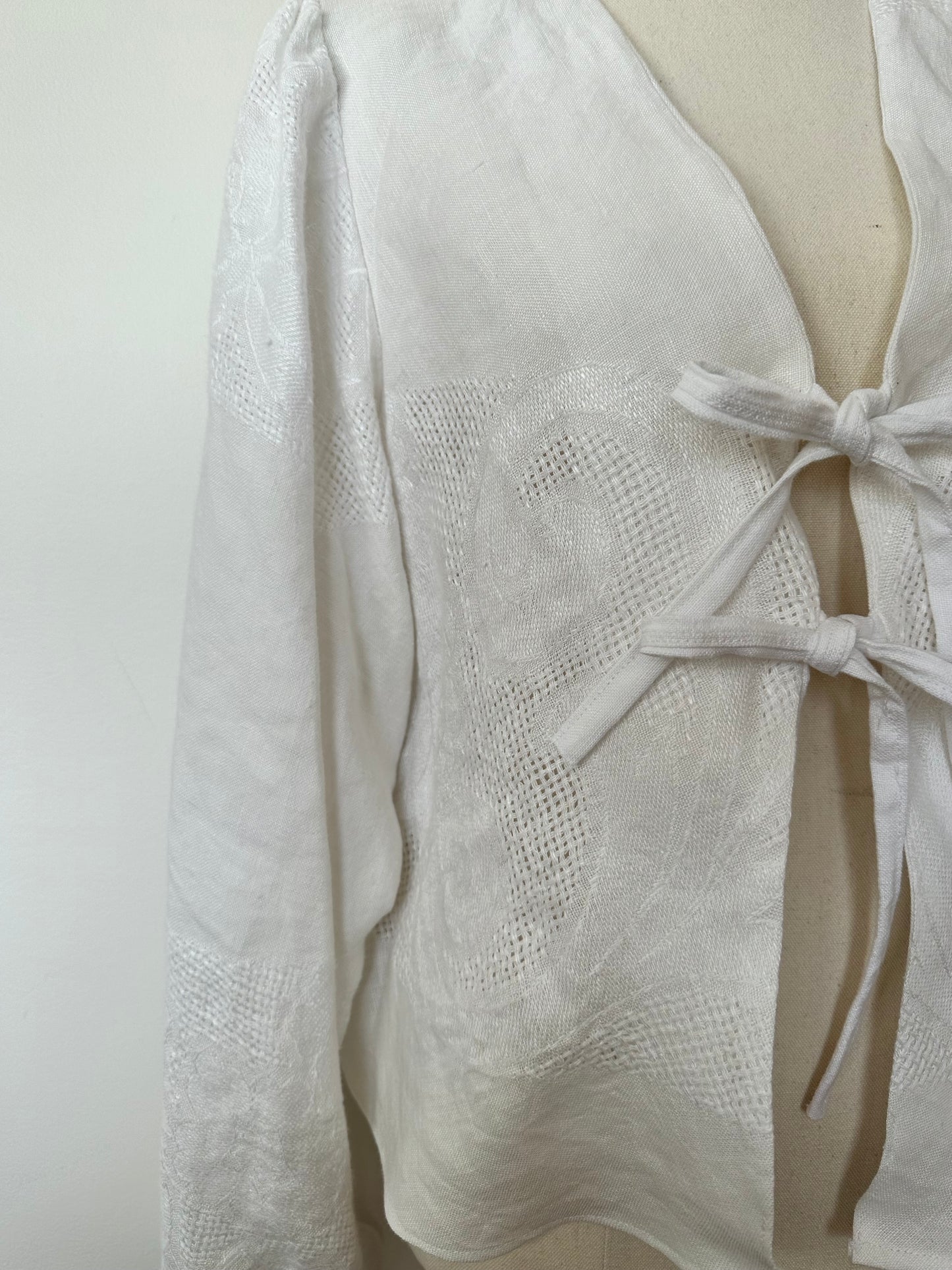 White Woven Tie Front Blouse (8-14)