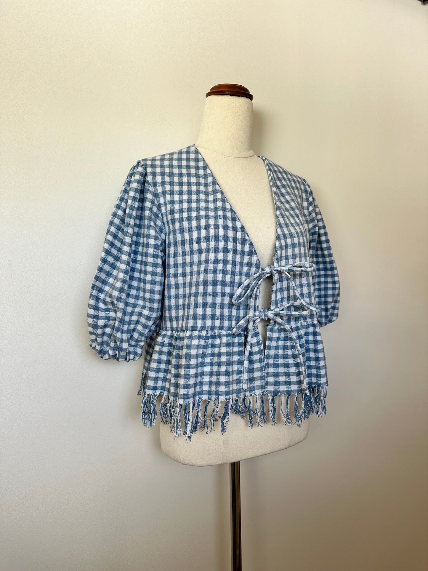 Gingham Fringe Tie Front Top (8-14)