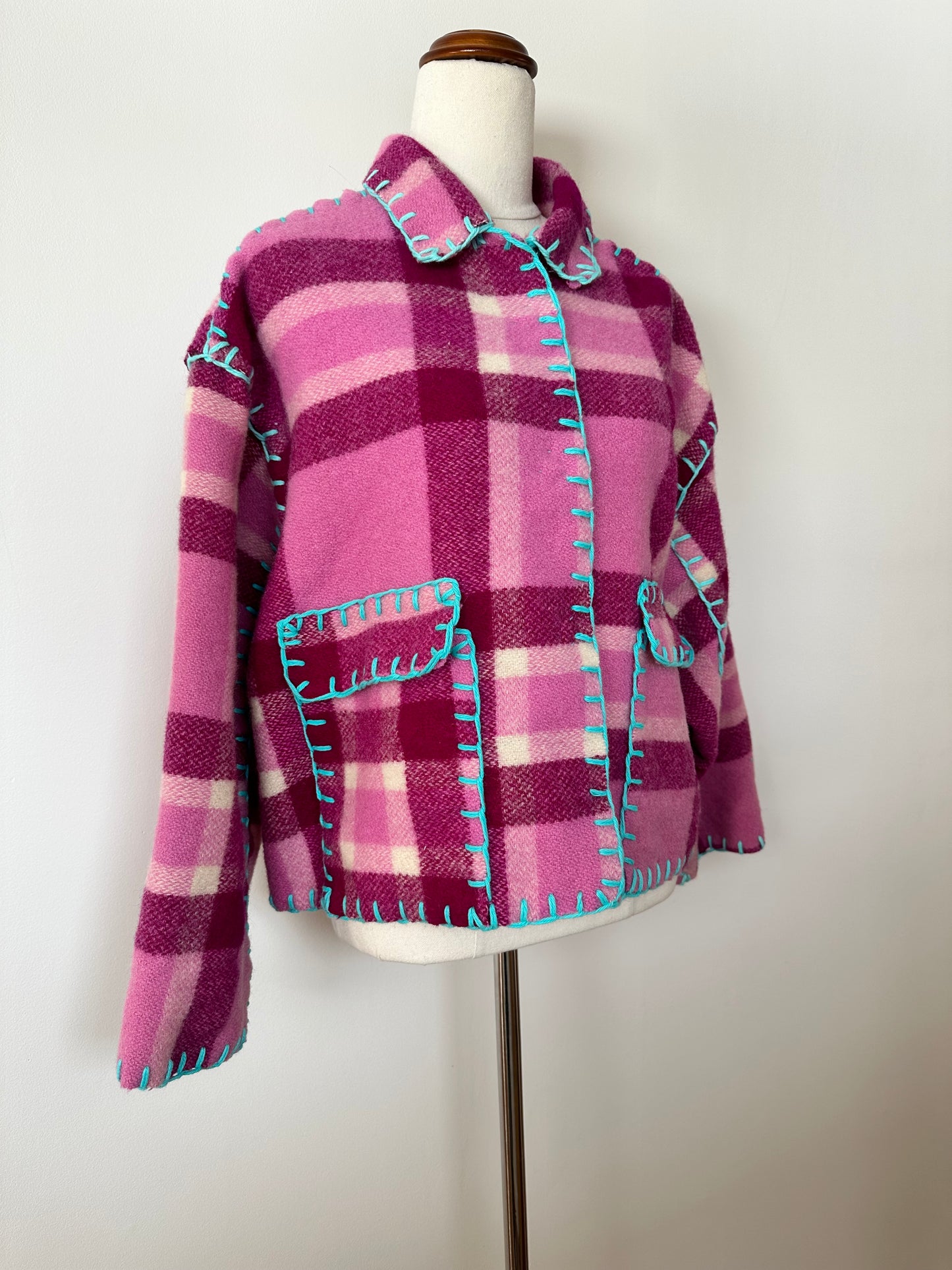 Berry Wool Cropped Blanket Jacket (8-18)