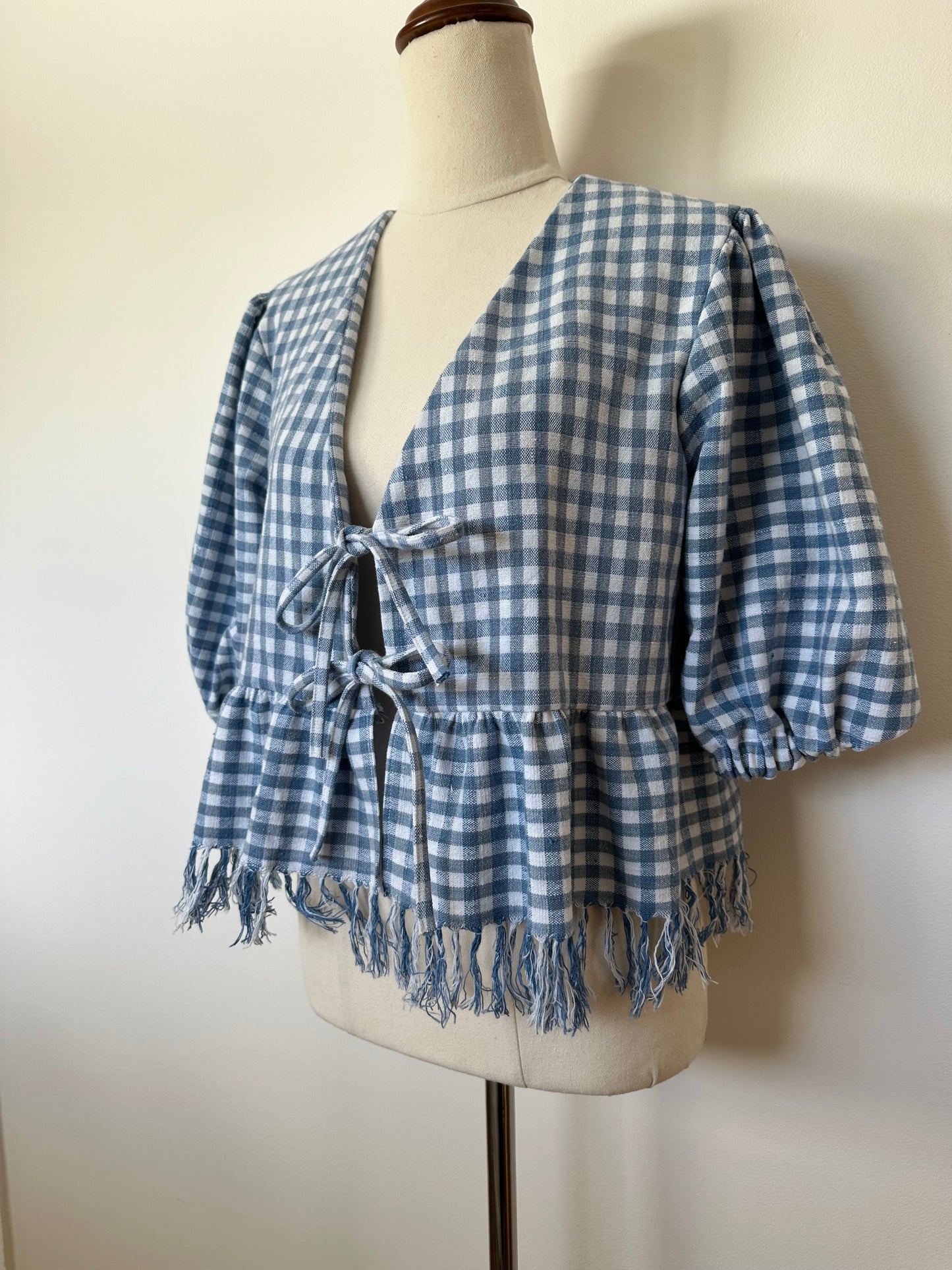 Gingham Fringe Tie Front Top (8-14)