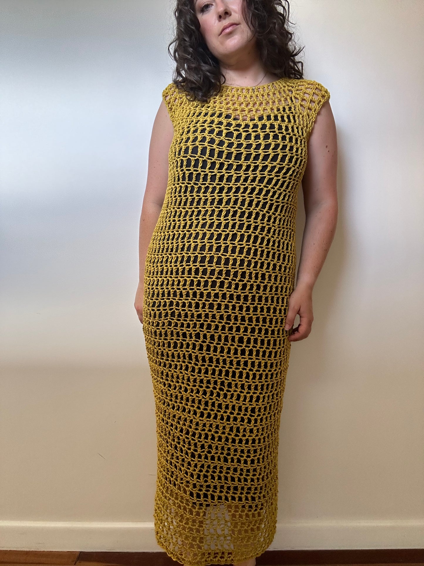 Raglan Chartreuse Crochet Dress (8-14)