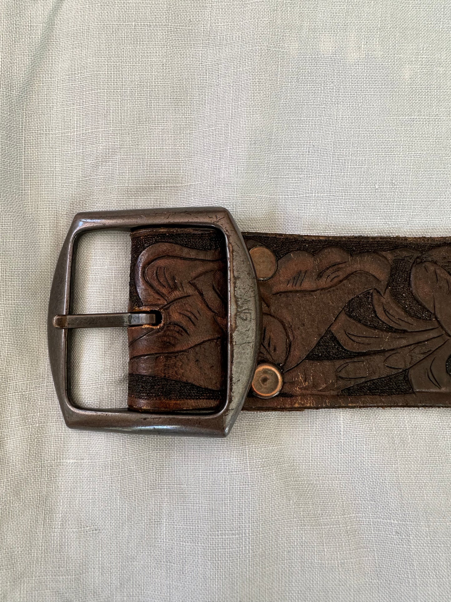 Vintage Tooled Leather Belt (86cm)