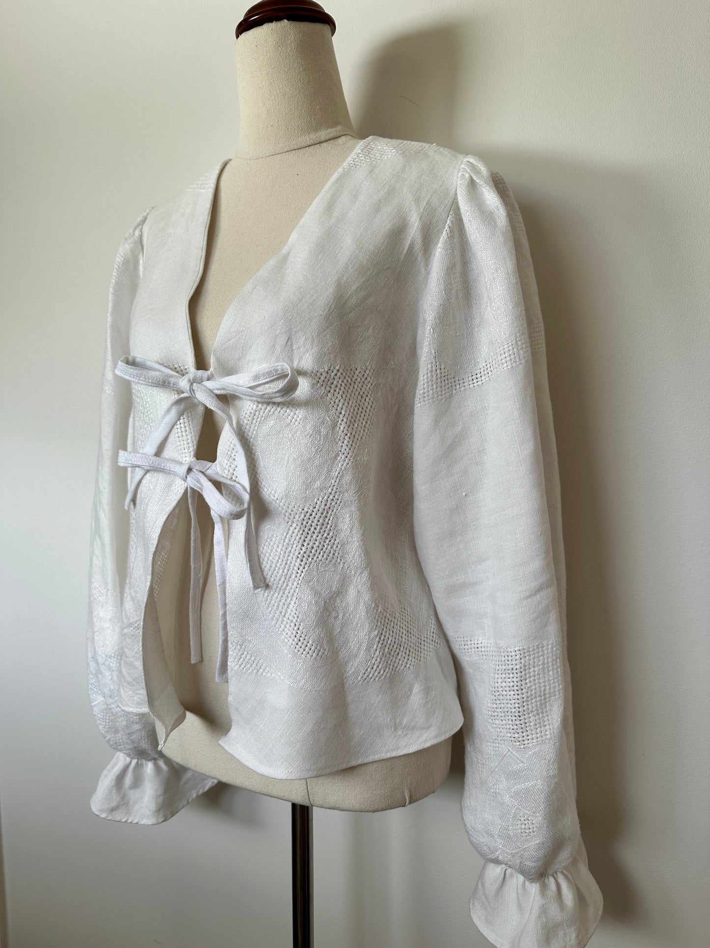 White Woven Tie Front Blouse (8-14)