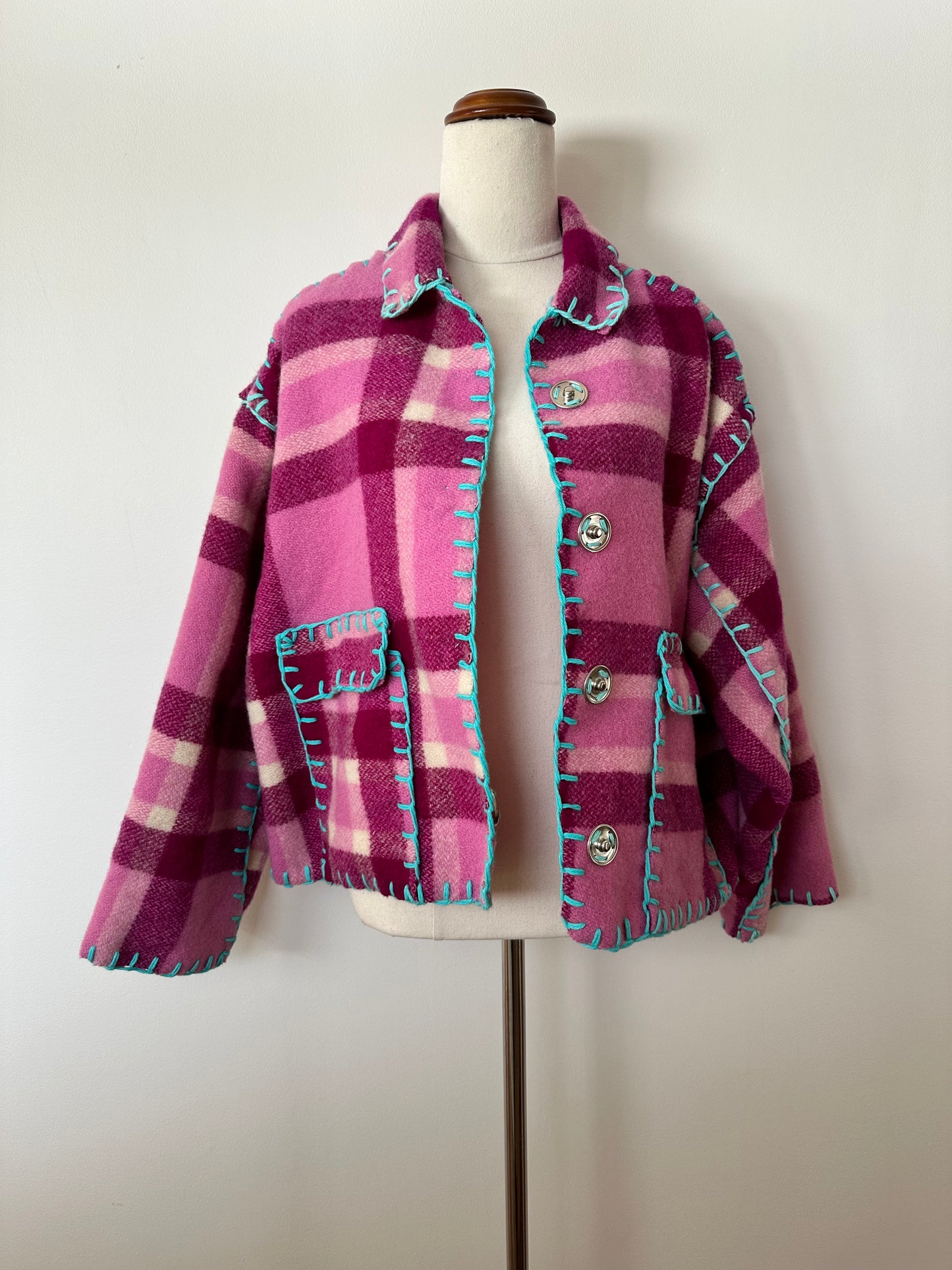 Berry Wool Cropped Blanket Jacket (8-18)