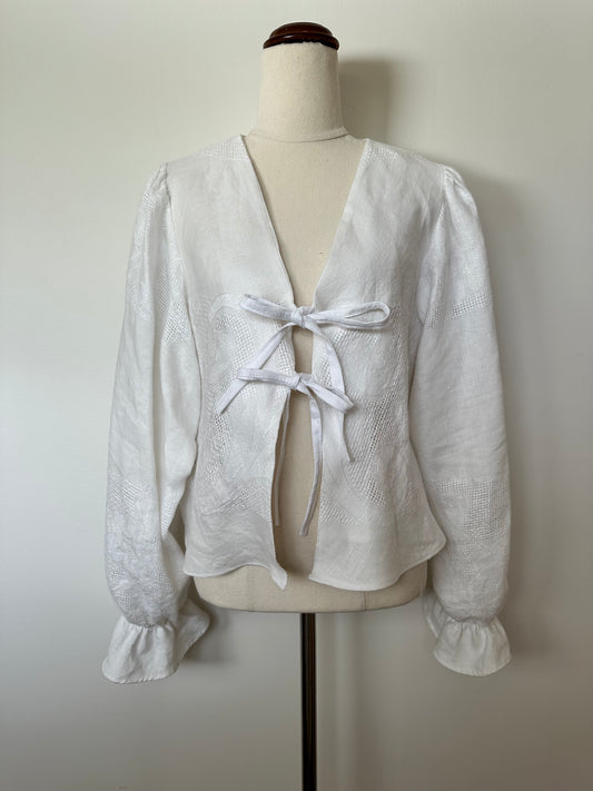White Woven Tie Front Blouse (8-14)