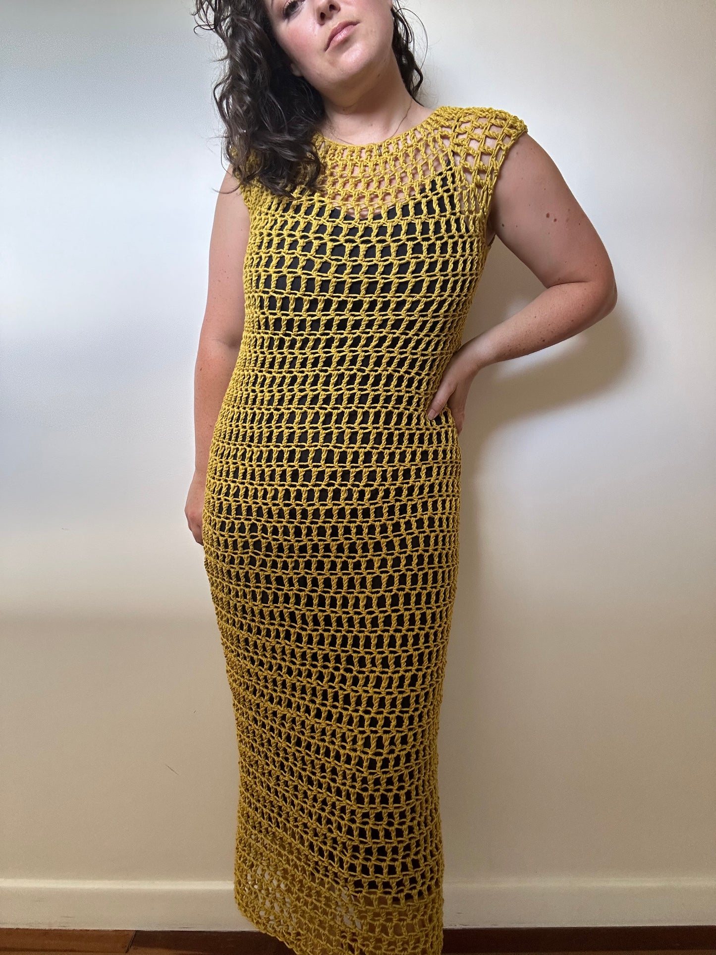 Raglan Chartreuse Crochet Dress (8-14)