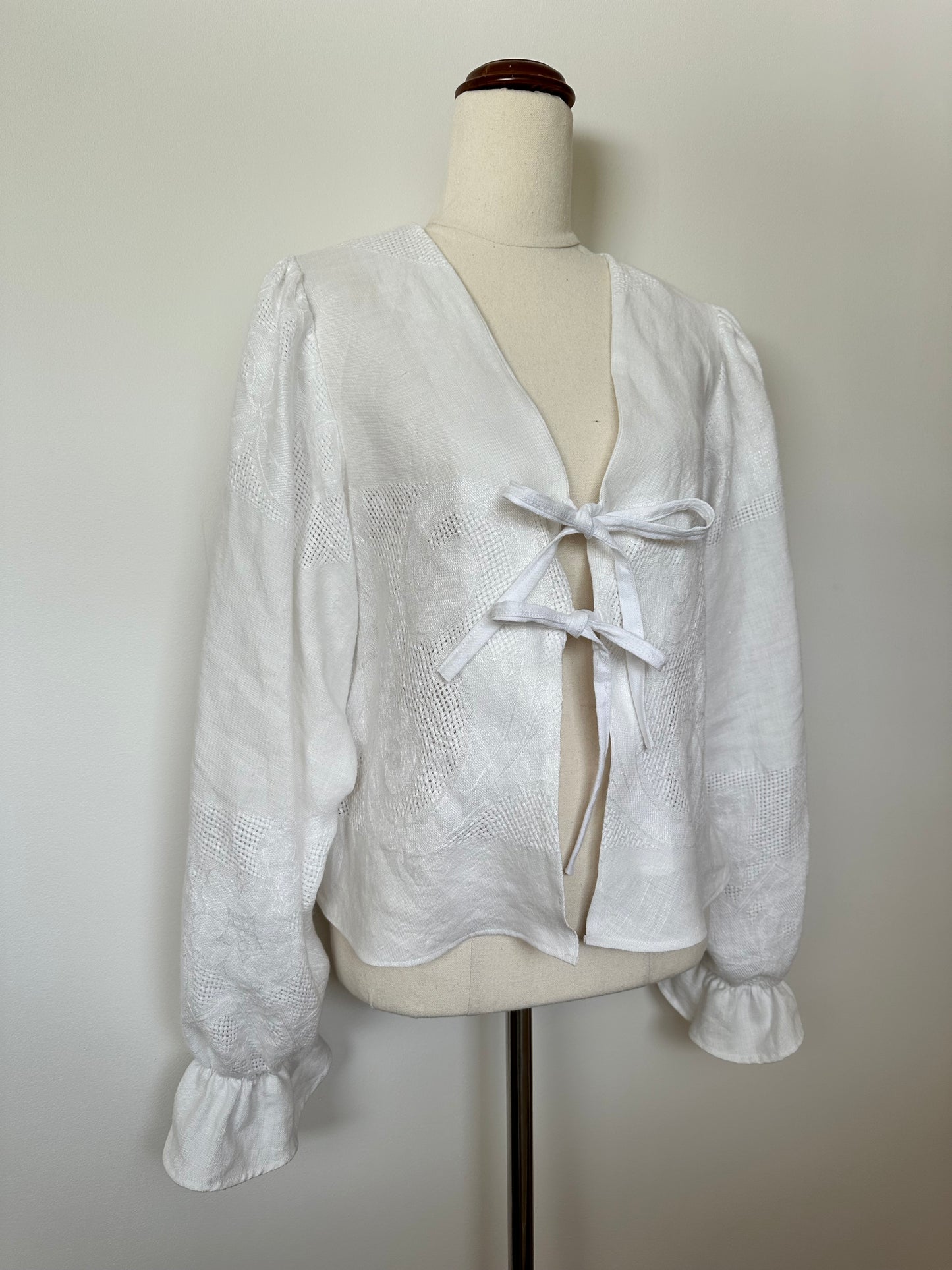 White Woven Tie Front Blouse (8-14)