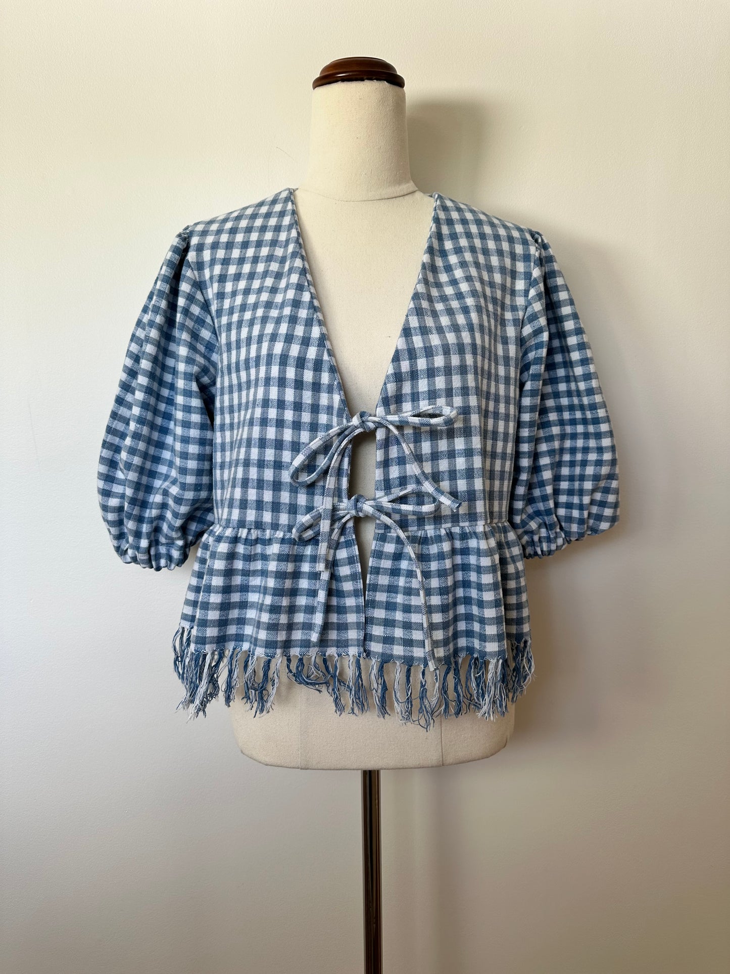 Gingham Fringe Tie Front Top (8-14)