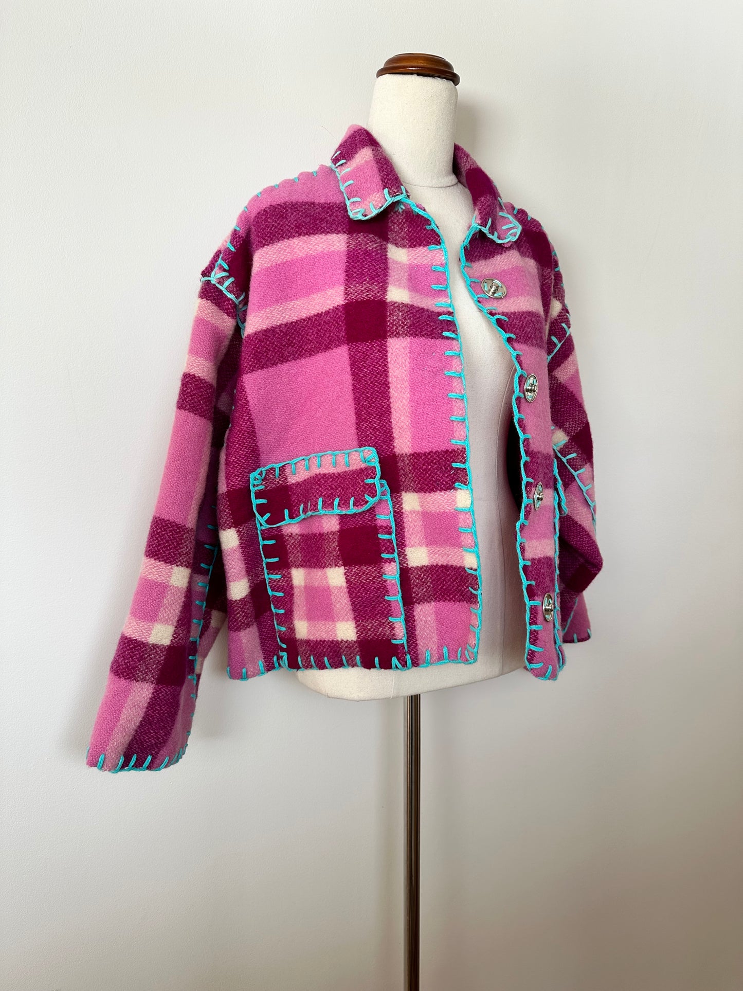 Berry Wool Cropped Blanket Jacket (8-18)